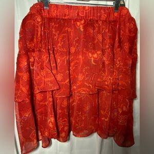 Torrid red with sparkle and floral, layered and lined skirt, size 4